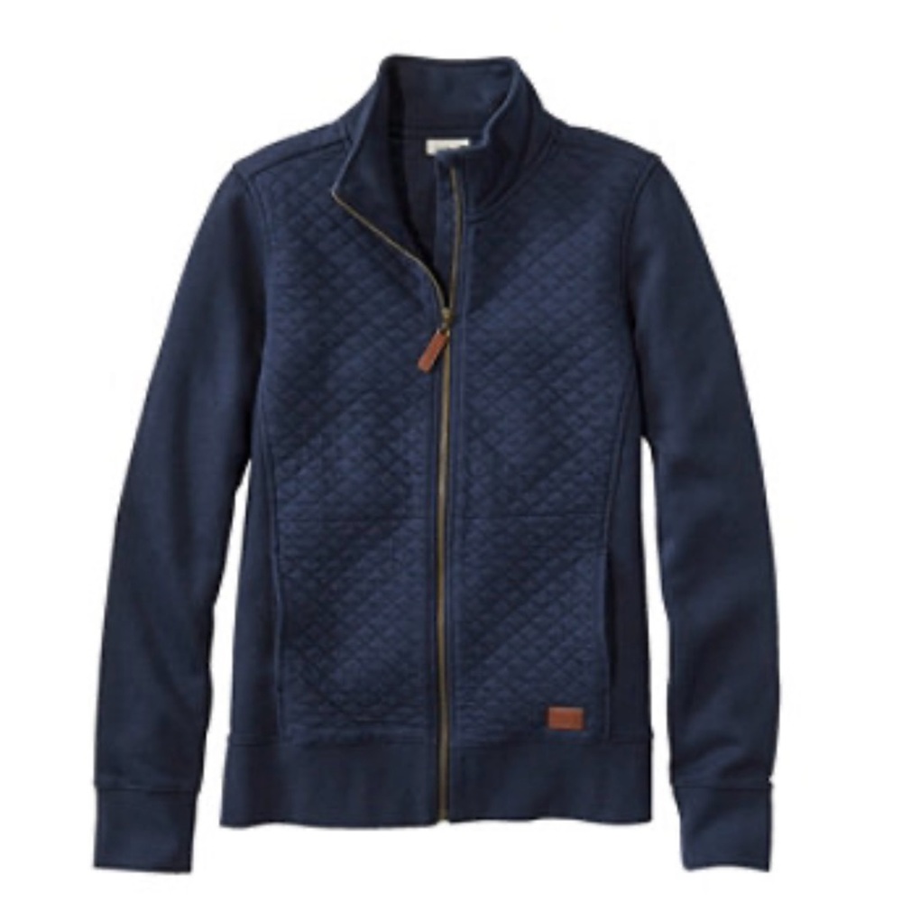 NWOT L.L. Bean Navy Quilted Full-Zip Sweatshirt - Petite Large